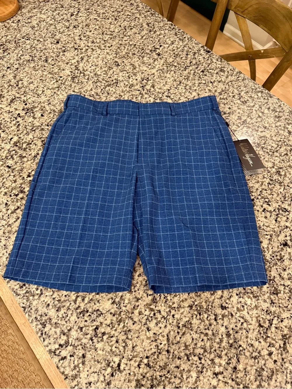 Walter Hagen Blue Windowpane Flat Front Men's Golf Shorts NWT